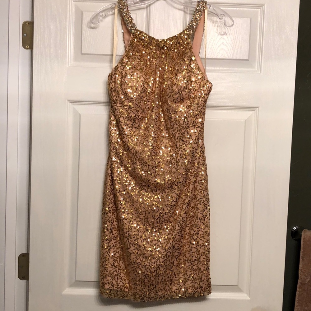 Custom La Femme Gold Cocktail Dress